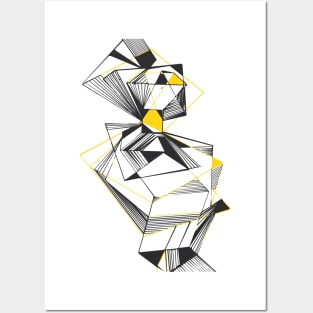 Black Geometric galaxy modern yellow Posters and Art